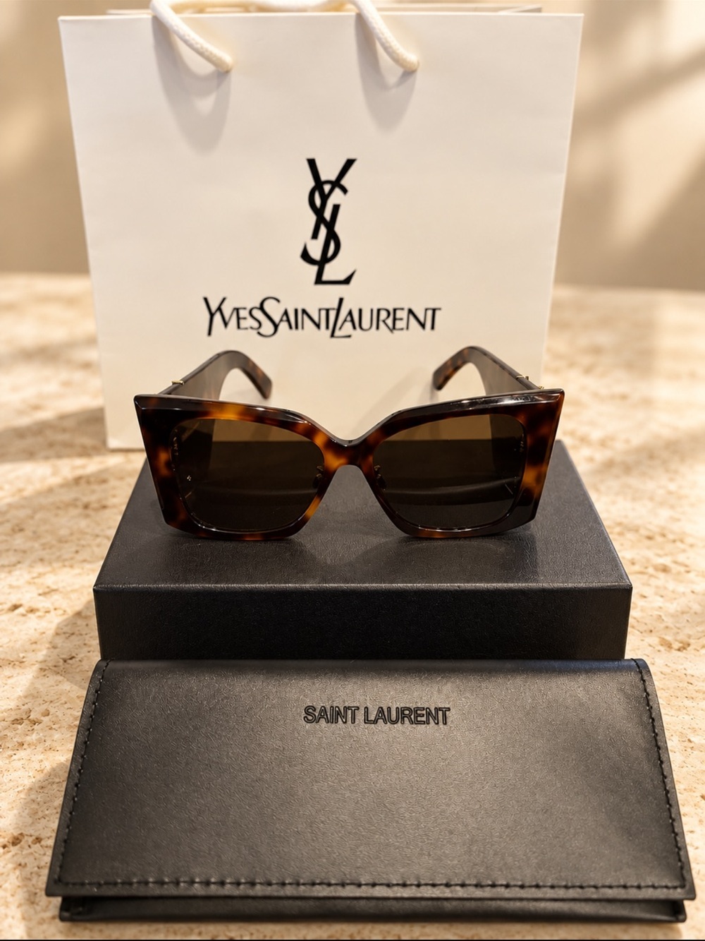Saint Laurent Women’s Tortoiseshell Square Sunglasses - Dark Brown Lenses